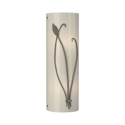 Forged Leaf Stem Bath Wall Light in Natural Iron/Ivory Art Glass (Right).