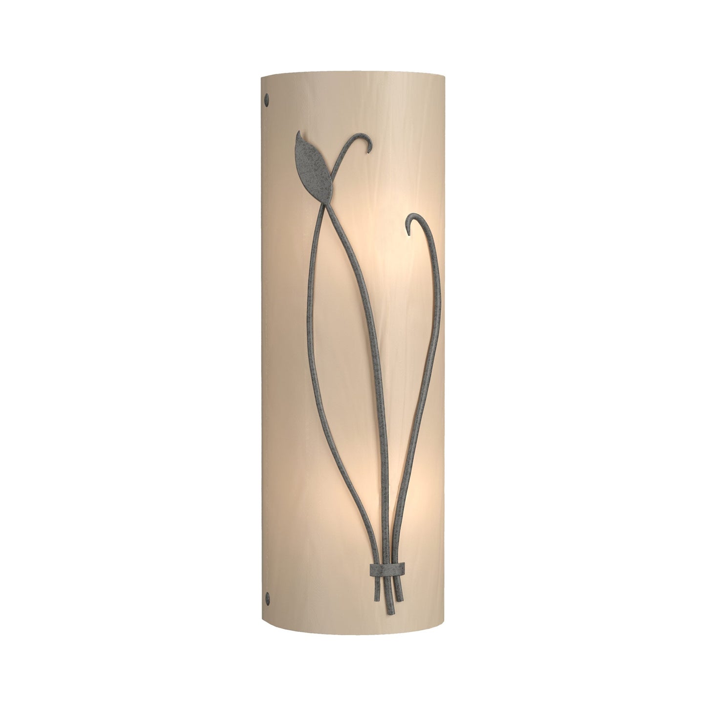 Forged Leaf Stem Bath Wall Light in Natural Iron/White Art Glass (Right).