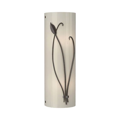Forged Leaf Stem Bath Wall Light in Oil Rubbed Bronze/Ivory Art Glass (Right).