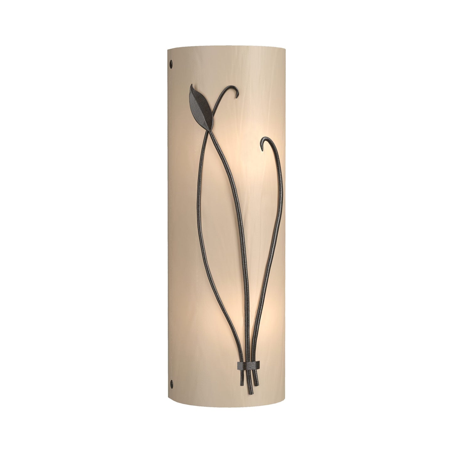 Forged Leaf Stem Bath Wall Light in Oil Rubbed Bronze/White Art Glass (Right).