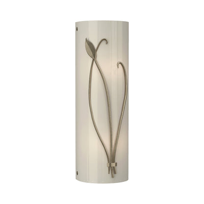 Forged Leaf Stem Bath Wall Light in Soft Gold/Ivory Art Glass (Right).