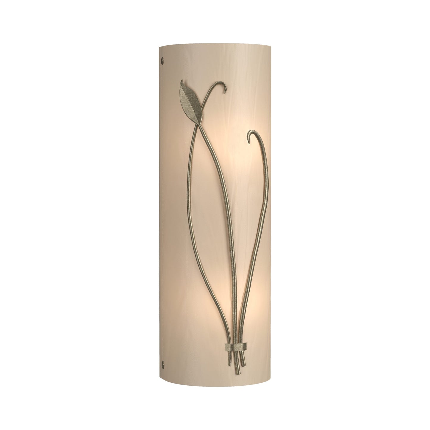 Forged Leaf Stem Bath Wall Light in Soft Gold/White Art Glass (Right).