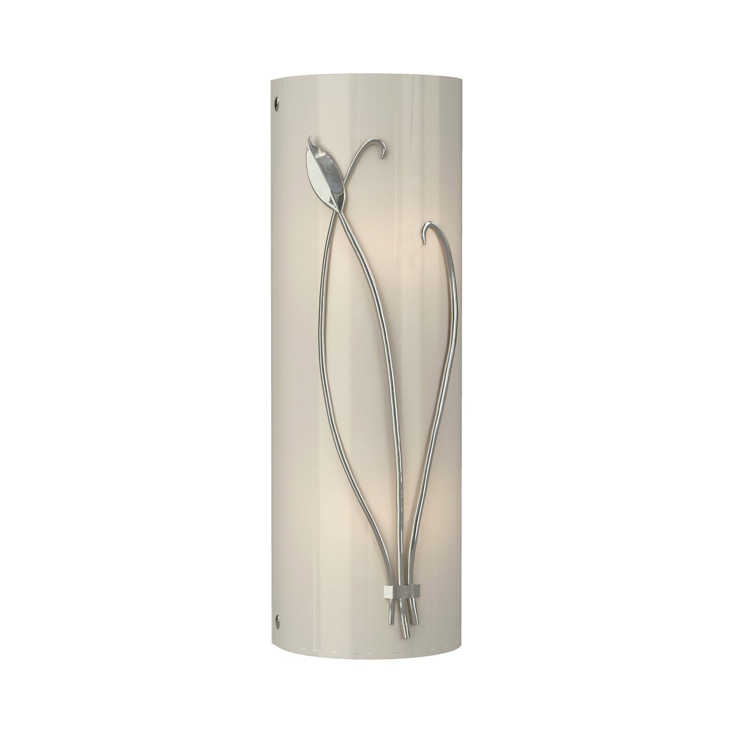 Forged Leaf Stem Bath Wall Light in Sterling/Ivory Art Glass (Right).