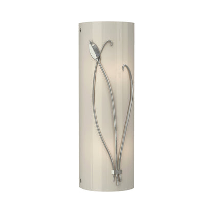 Forged Leaf Stem Bath Wall Light in Sterling/Ivory Art Glass (Right).