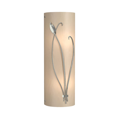 Forged Leaf Stem Bath Wall Light in Sterling/White Art Glass (Right).