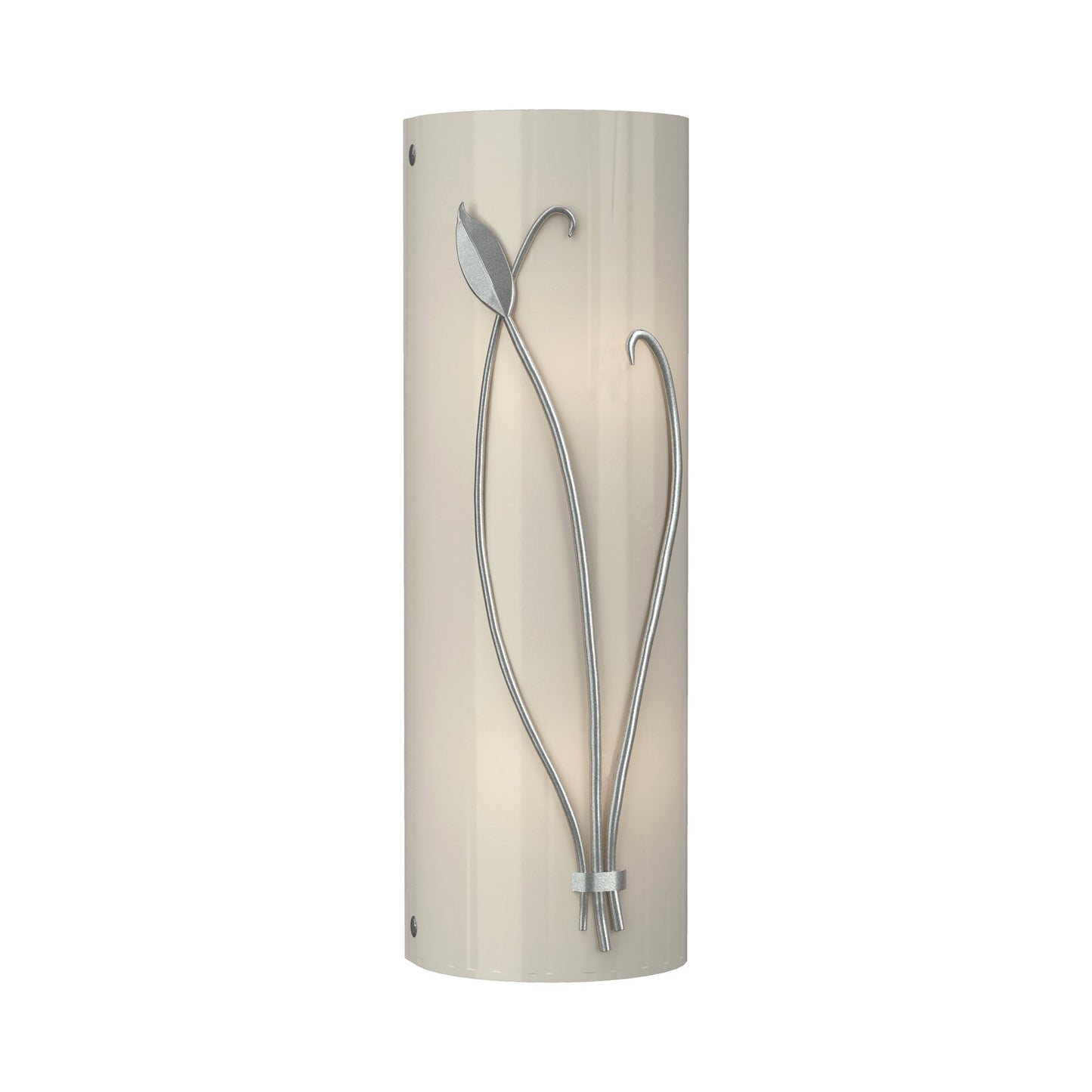 Forged Leaf Stem Bath Wall Light in Vintage Platinum/Ivory Art Glass (Right).
