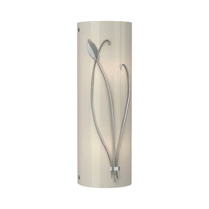 Forged Leaf Stem Bath Wall Light in Vintage Platinum/Ivory Art Glass (Right).