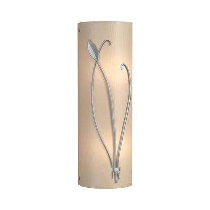 Forged Leaf Stem Bath Wall Light in Vintage Platinum/White Art Glass (Right).