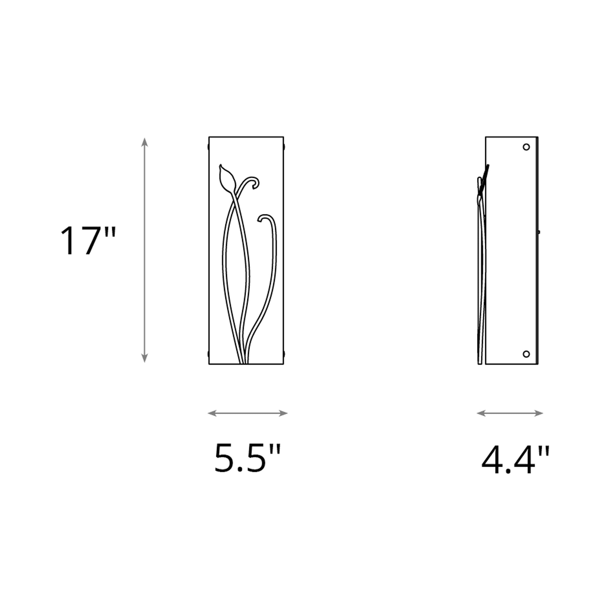 Forged Leaf Stem Bath Wall Light - line drawing.