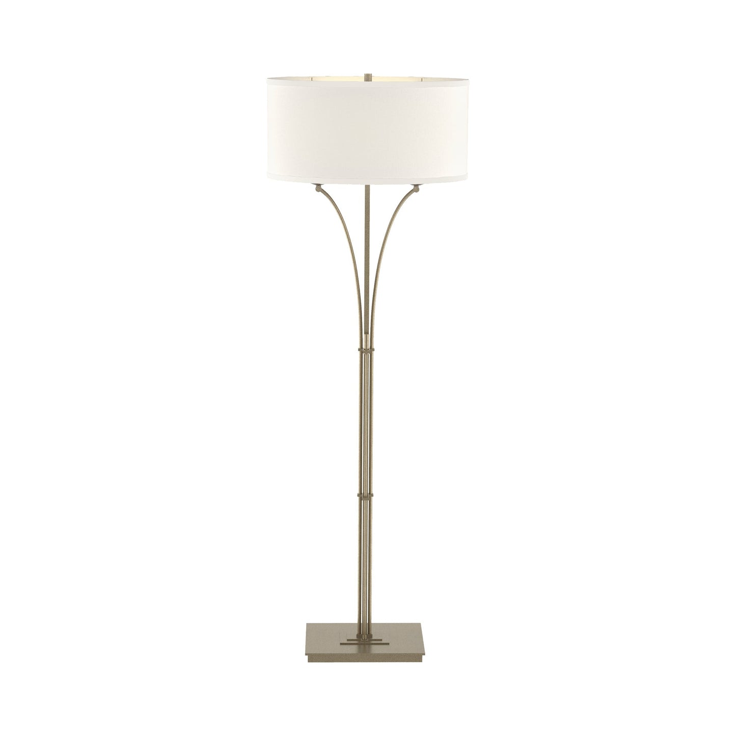 Formae Contemporary Floor Lamp in Soft Gold/Flax.
