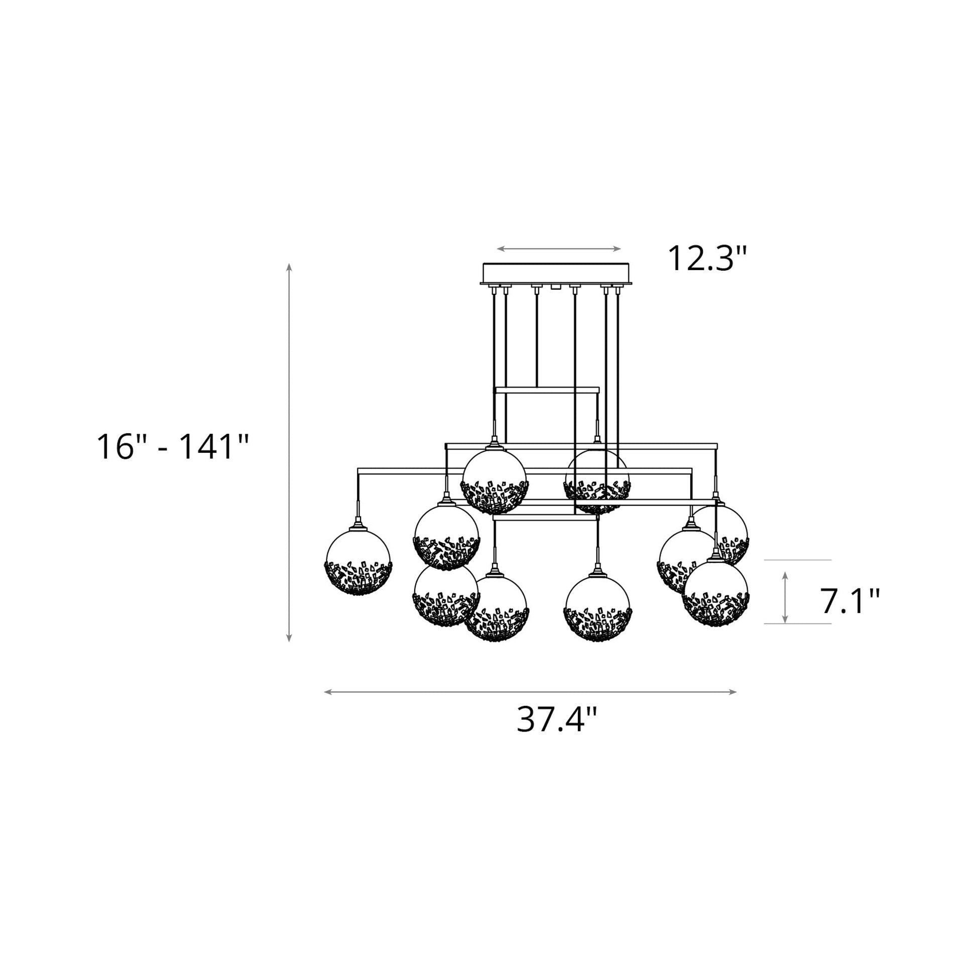 Fritz Globe Mobile Pendant Light - line drawing.