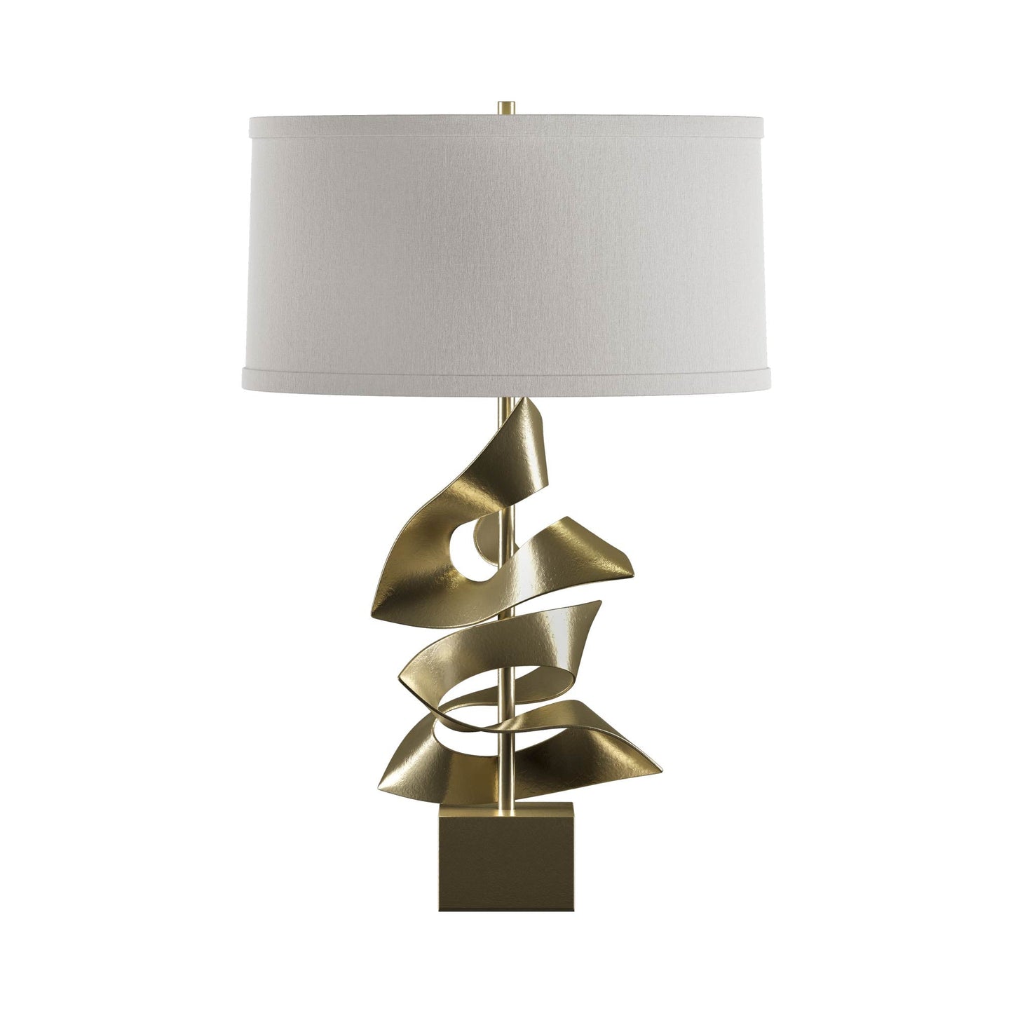 Gallery Twofold Table Lamp in Modern Brass/Flax.