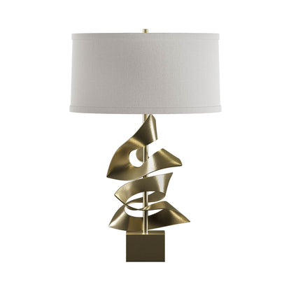 Gallery Twofold Table Lamp in Modern Brass/Flax.