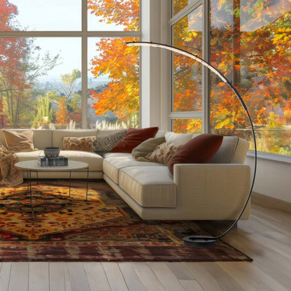 Glissade LED Arc Floor Lamp in living room.