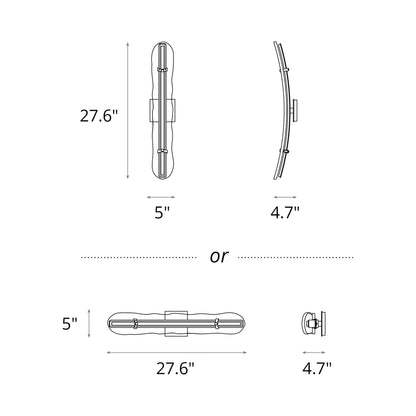 Glissade LED Bath Wall Light - line drawing.