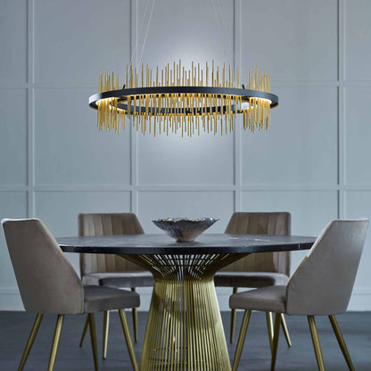 Gossamer Circular LED Pendant Light in dining room.