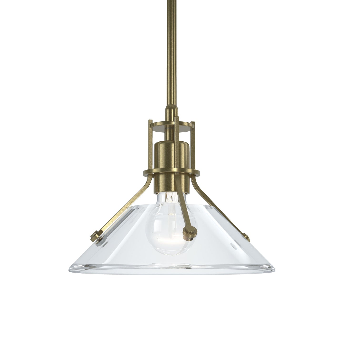 Henry Glass Mini Pendant Light in Modern Brass/Clear Glass.