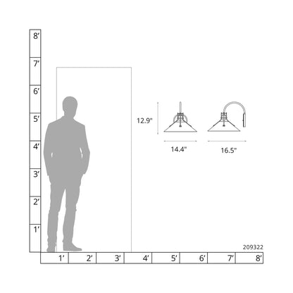 Henry Glass Shade Wall Light - line drawing.