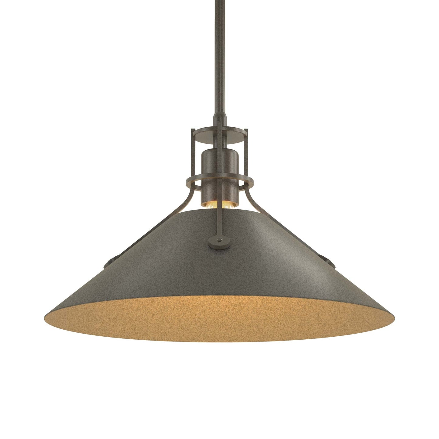 Henry Steel Shade Pendant Light in Dark Smoke/Natural Iron.