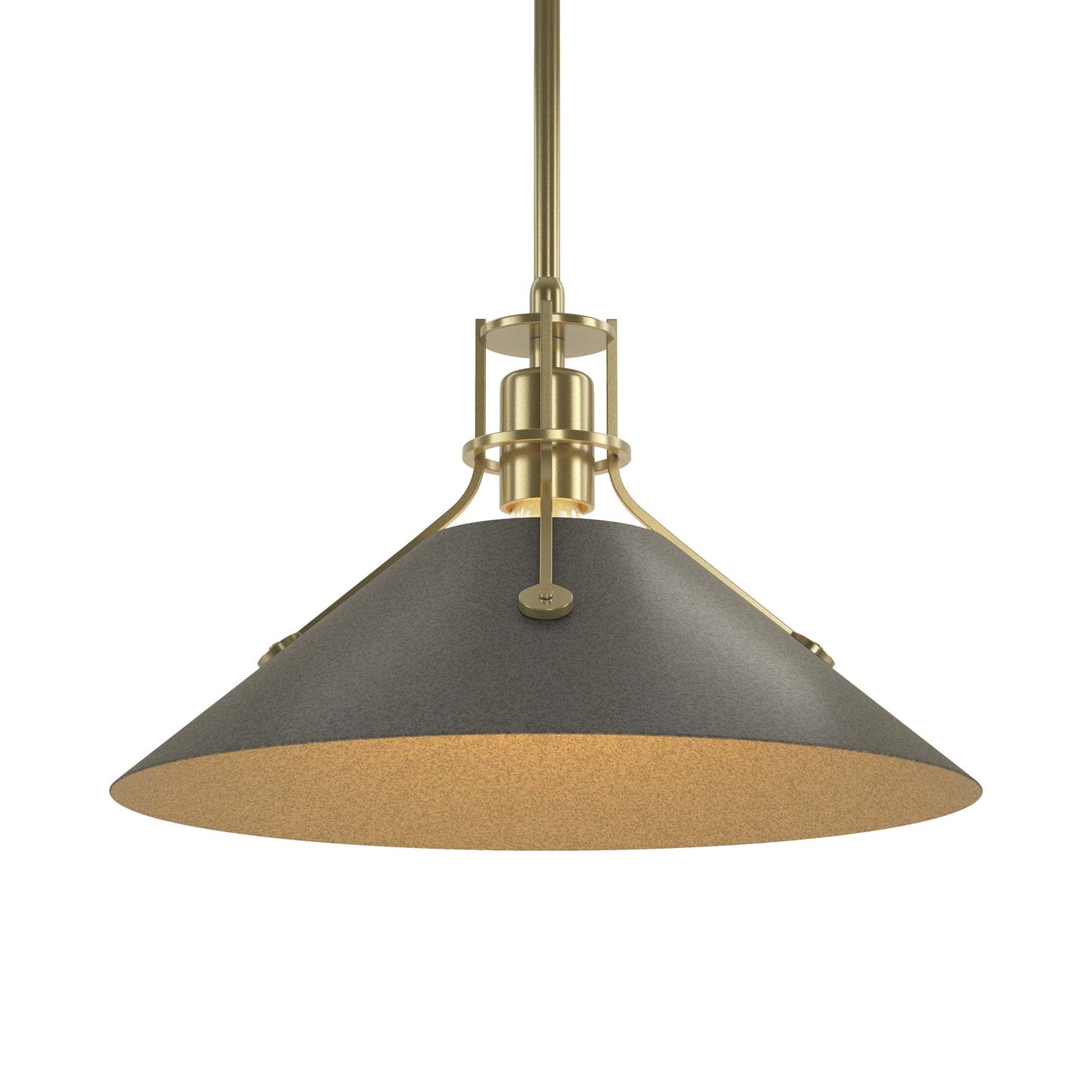 Henry Steel Shade Pendant Light in Modern Brass/Natural Iron.