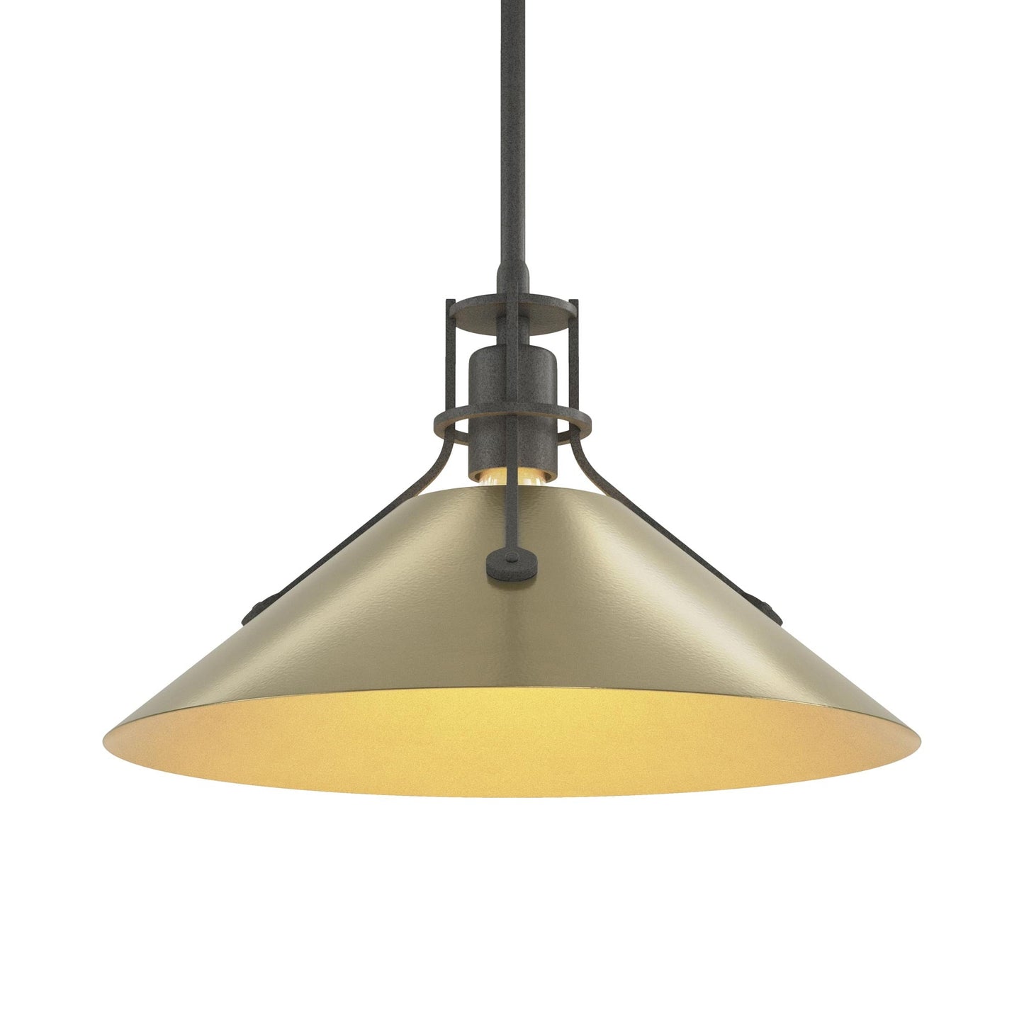 Henry Steel Shade Pendant Light in Natural Iron/Modern Brass.