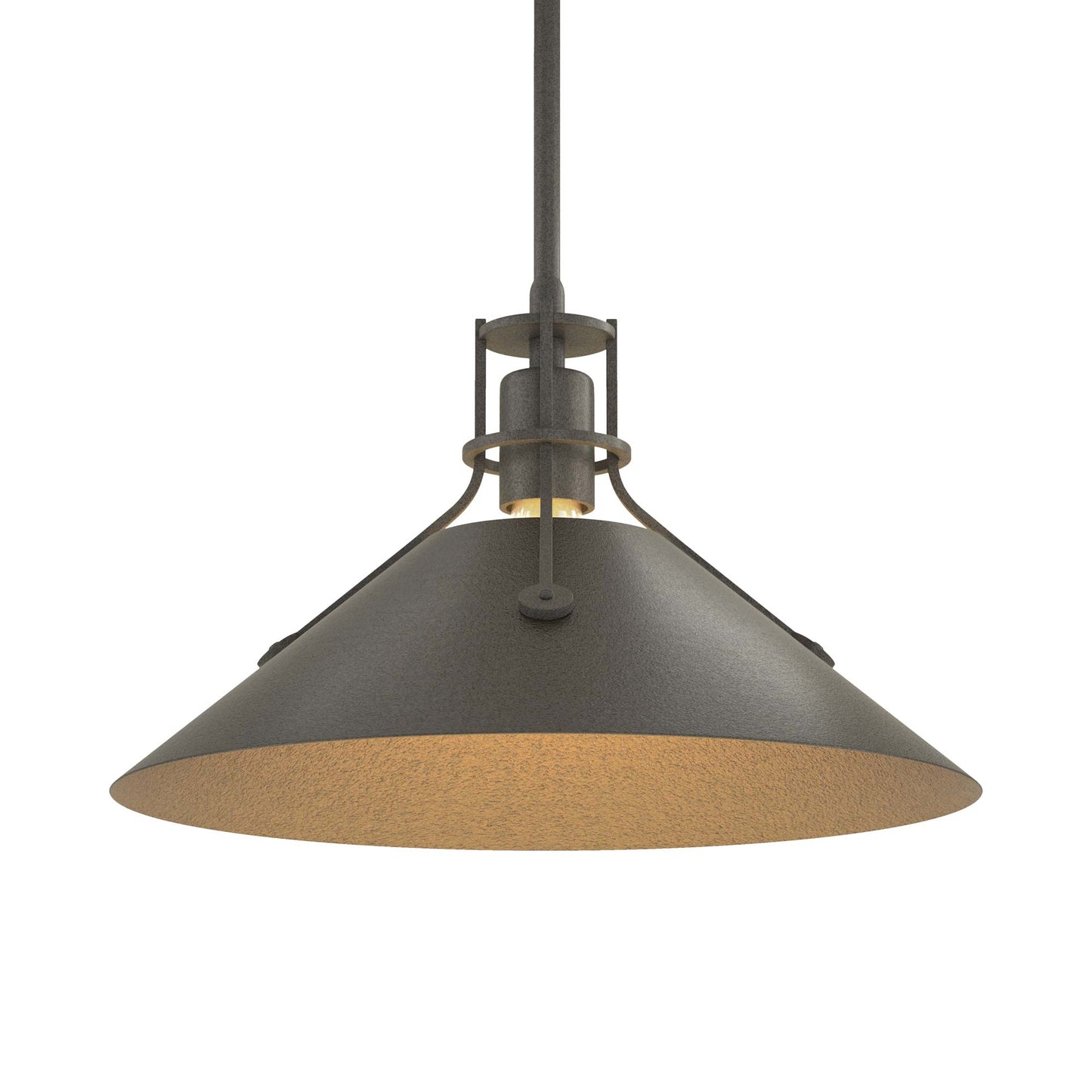 Henry Steel Shade Pendant Light in Natural Iron/Oil Rubbed Bronze.