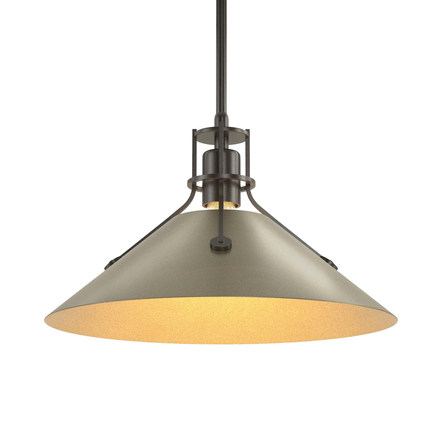 Henry Steel Shade Pendant Light in Oil Rubbed Bronze/Soft Gold.