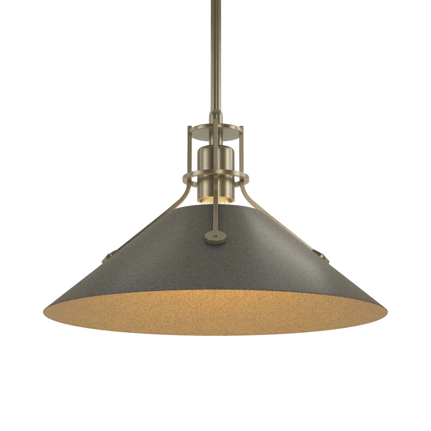 Henry Steel Shade Pendant Light in Soft Gold/Natural Iron.