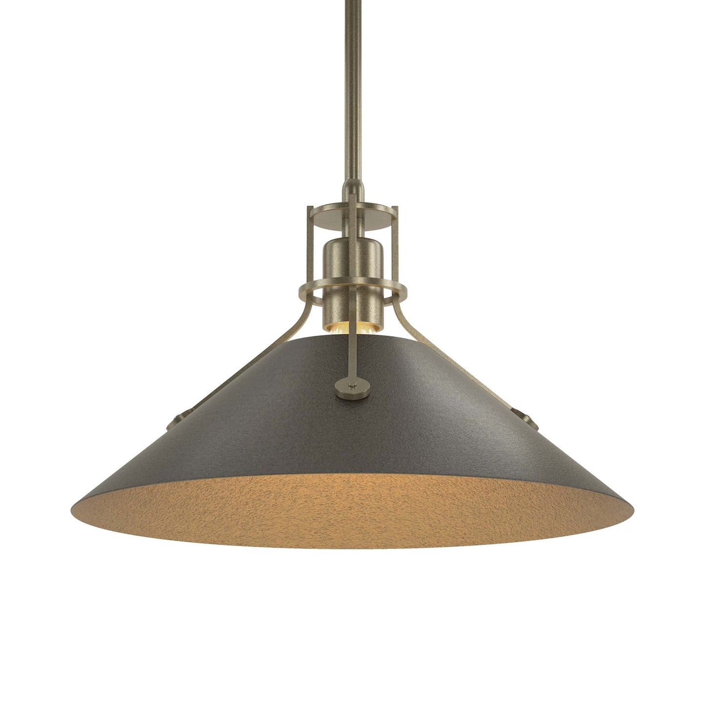 Henry Steel Shade Pendant Light in Soft Gold/Oil Rubbed Bronze.