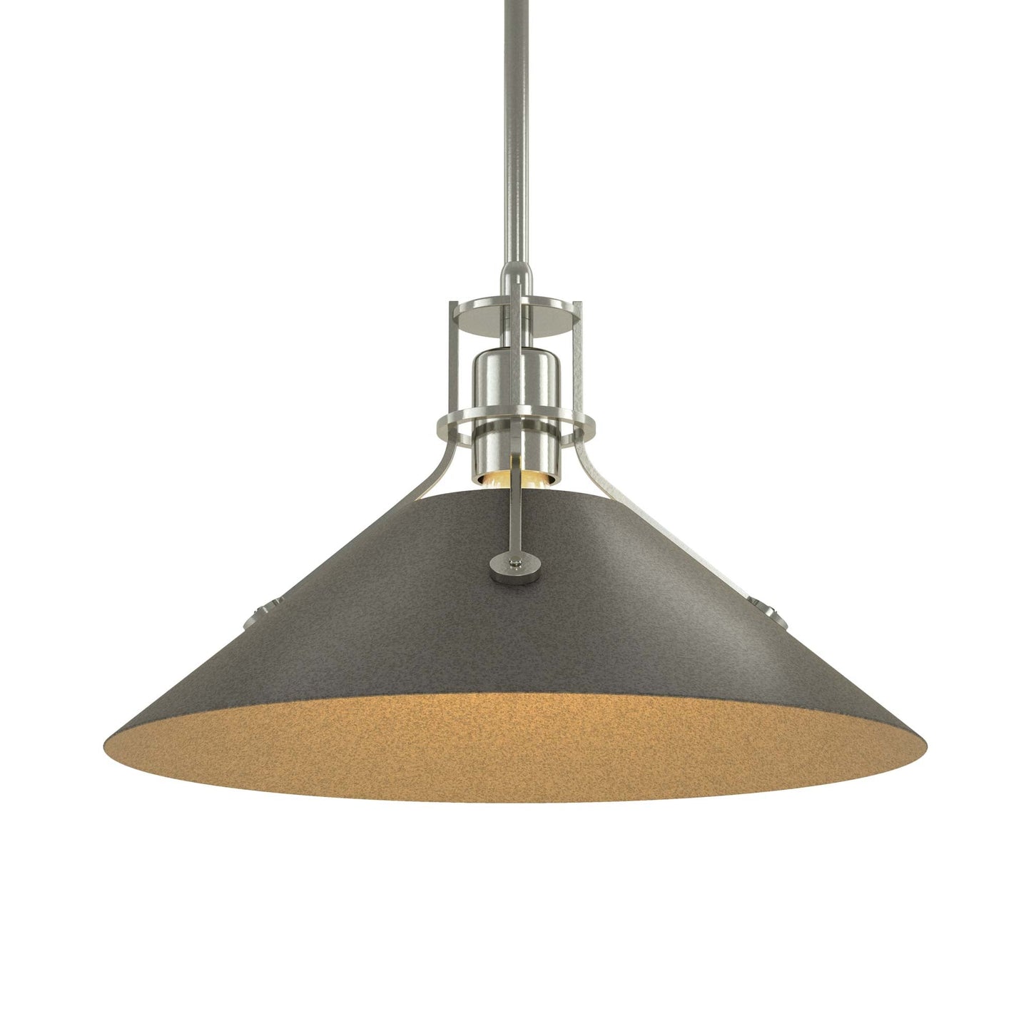 Henry Steel Shade Pendant Light in Sterling/Natural Iron.