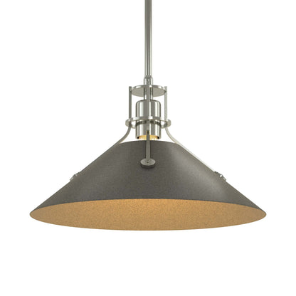 Henry Steel Shade Pendant Light in Sterling/Natural Iron.