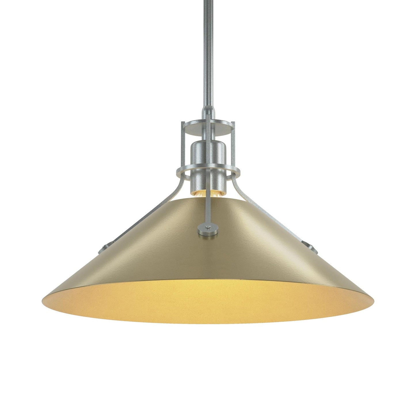 Henry Steel Shade Pendant Light in Vintage Platinum/Modern Brass.