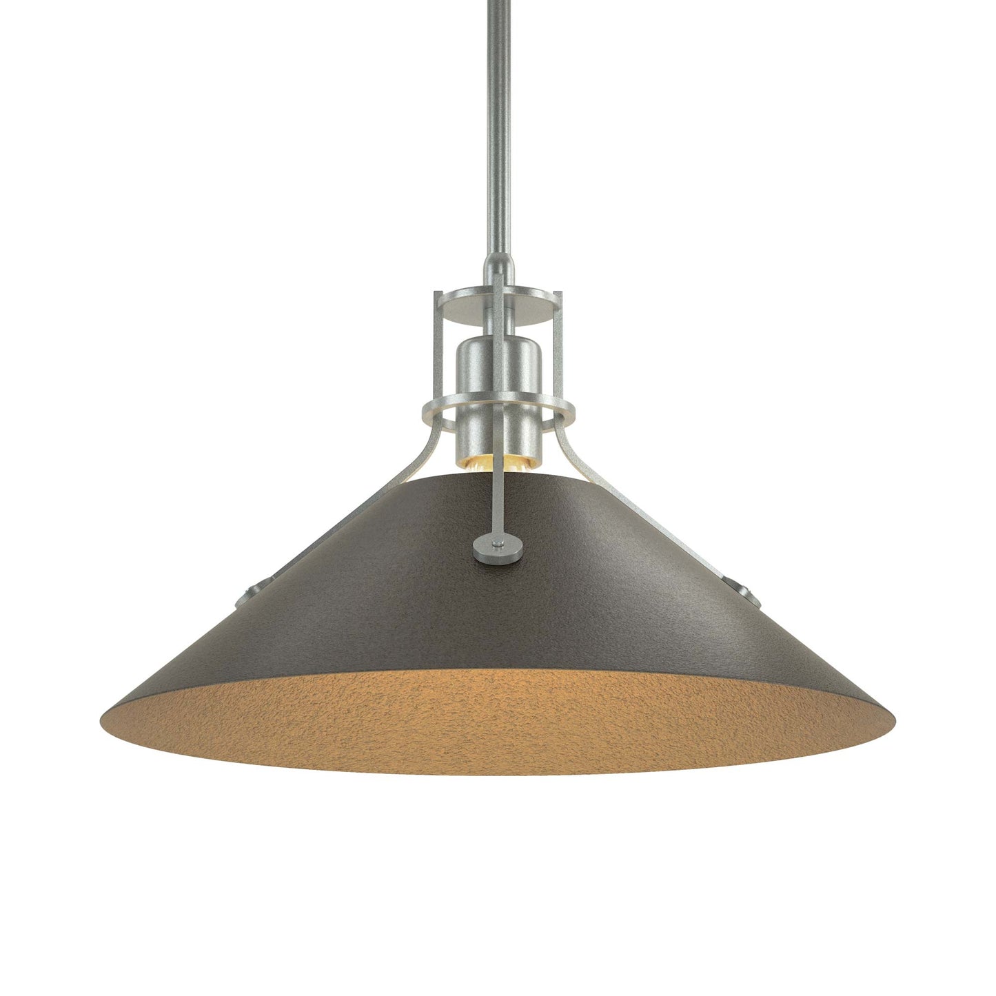 Henry Steel Shade Pendant Light in Vintage Platinum/Oil Rubbed Bronze.