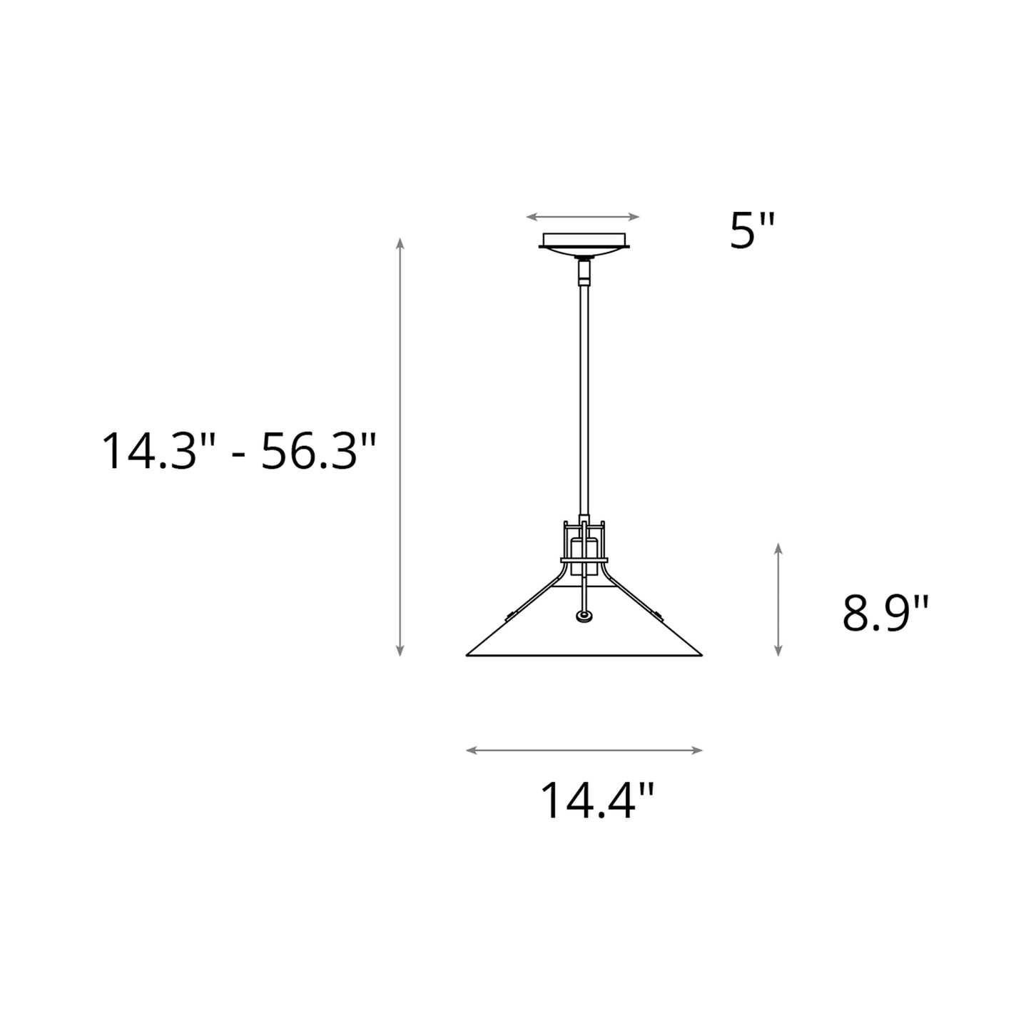 Henry Steel Shade Pendant Light - line drawing.