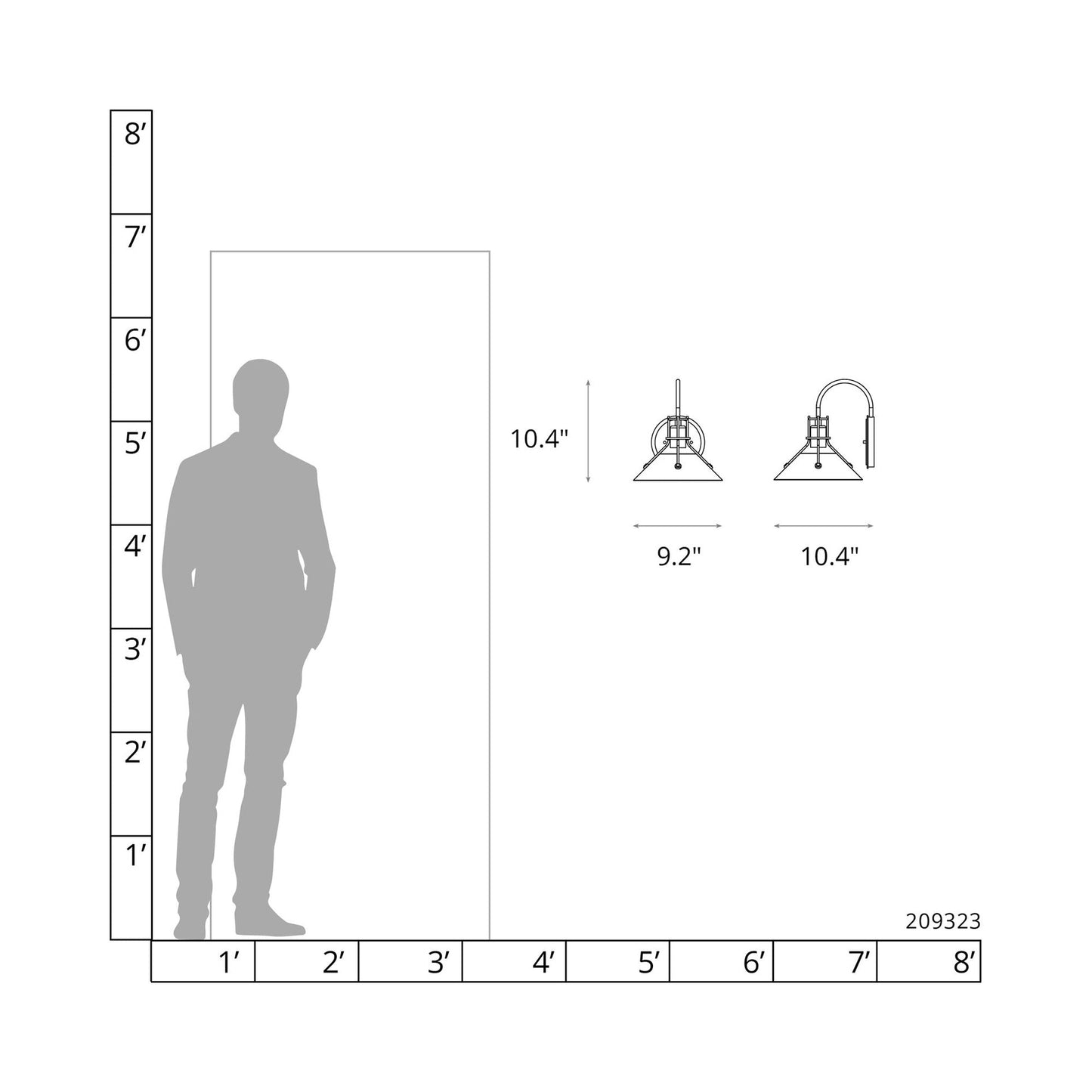 Henry Steel Shade Wall Light - line drawing.