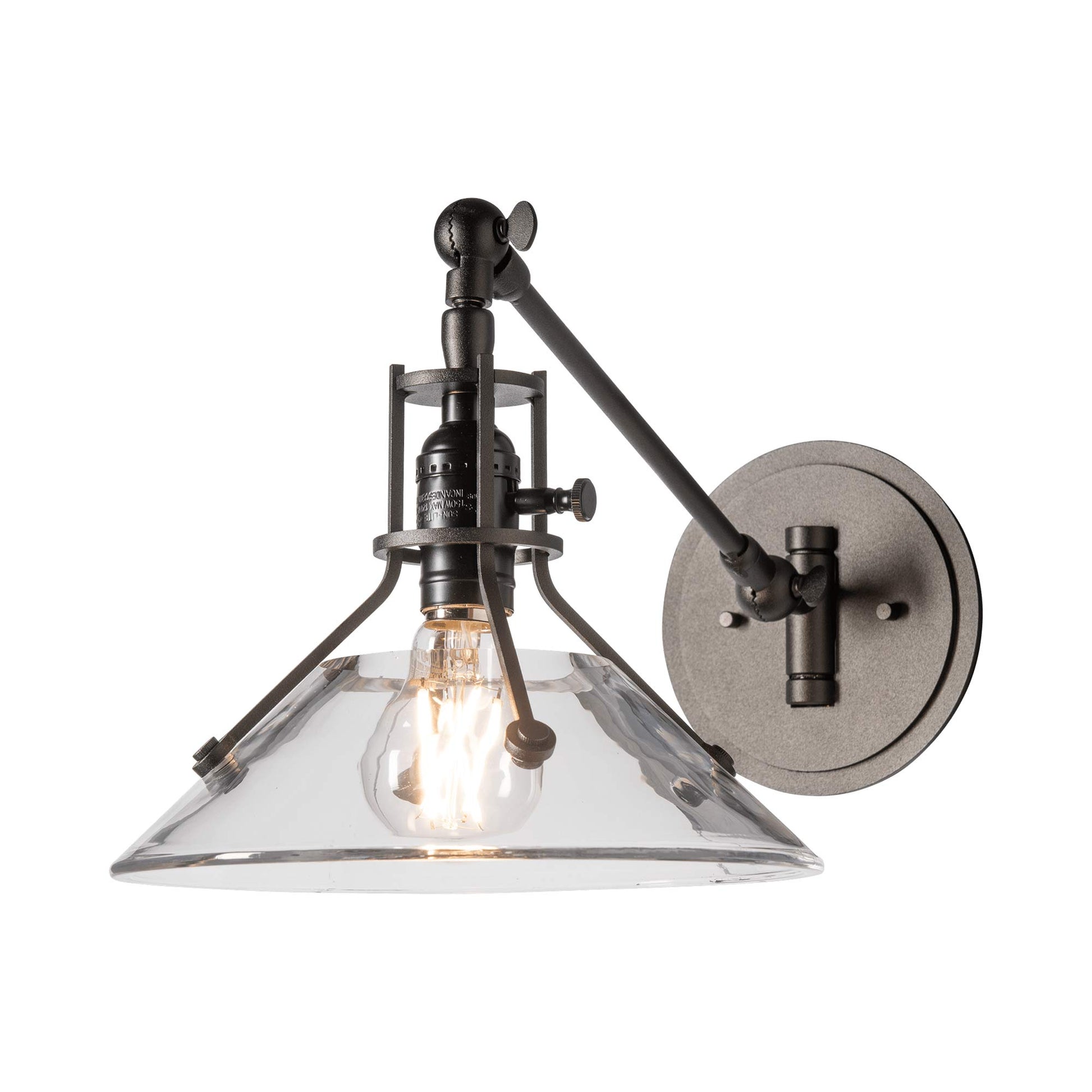 Henry Swing Arm Glass Shade Wall Light in Oil Rubbed Bronze/Clear Glass.