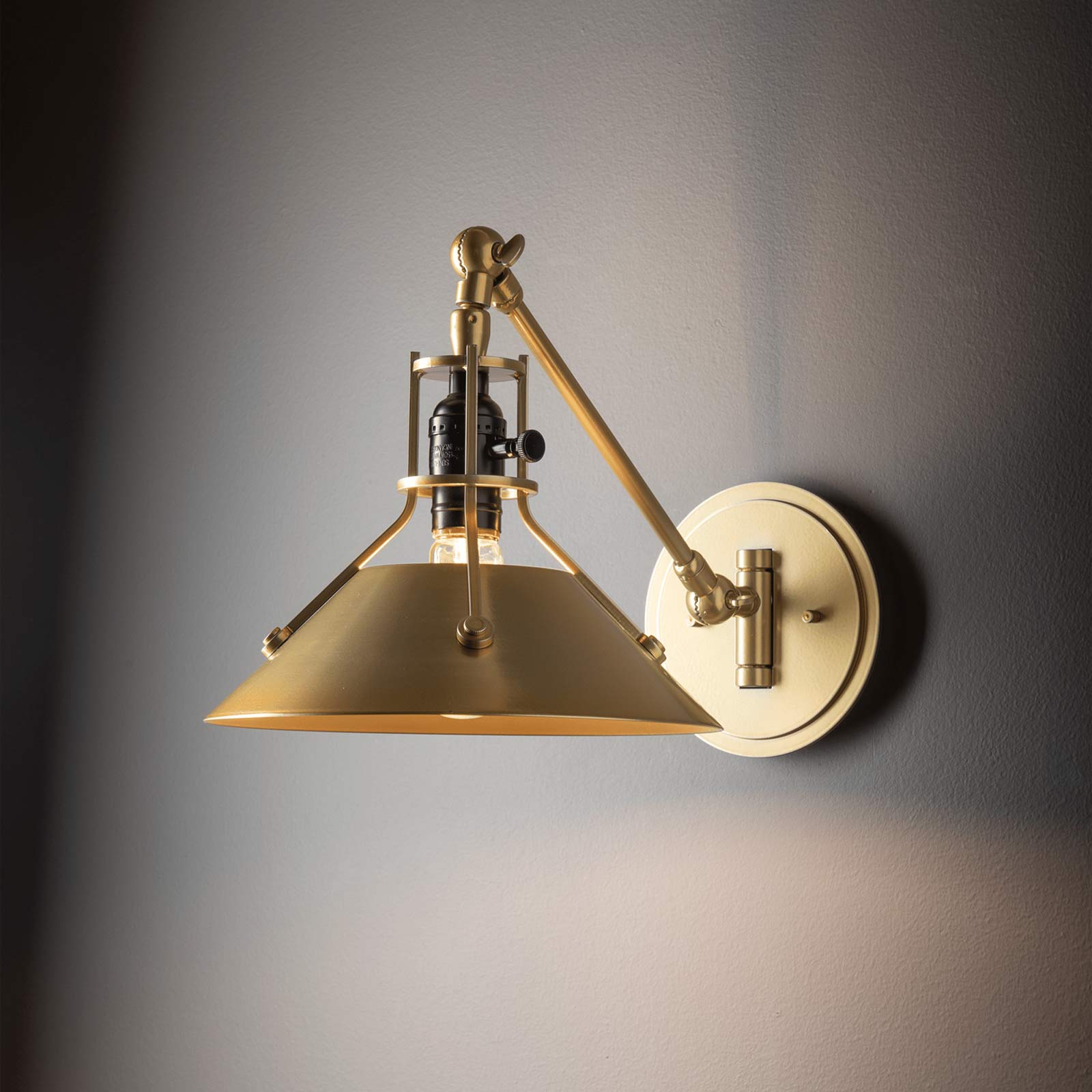 Henry Swing Arm Steel Shade Wall Light in Detail.