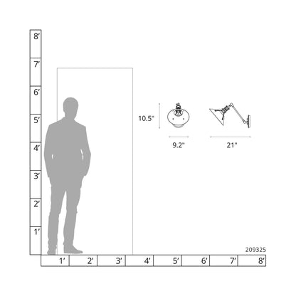 Henry Swing Arm Steel Shade Wall Light - line drawing.