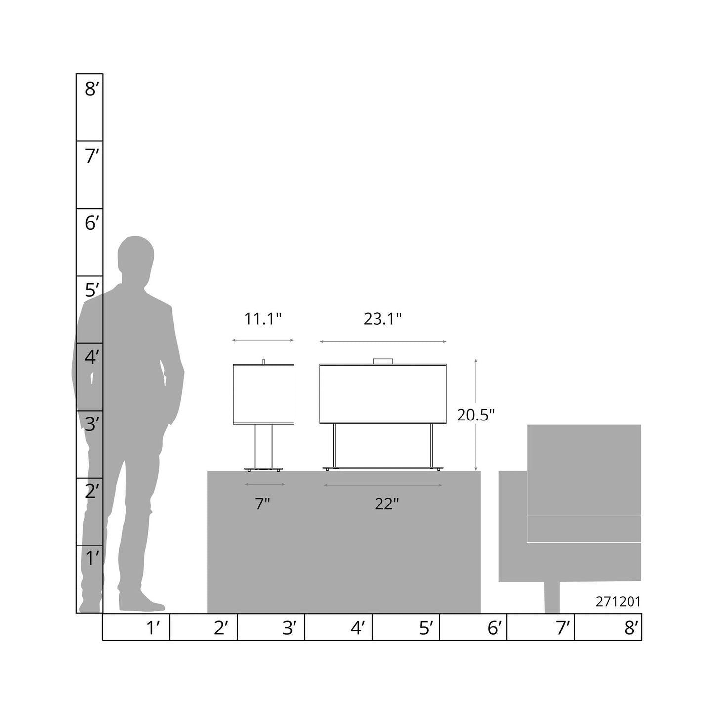 Horizon Console Table Lamp - line drawing.