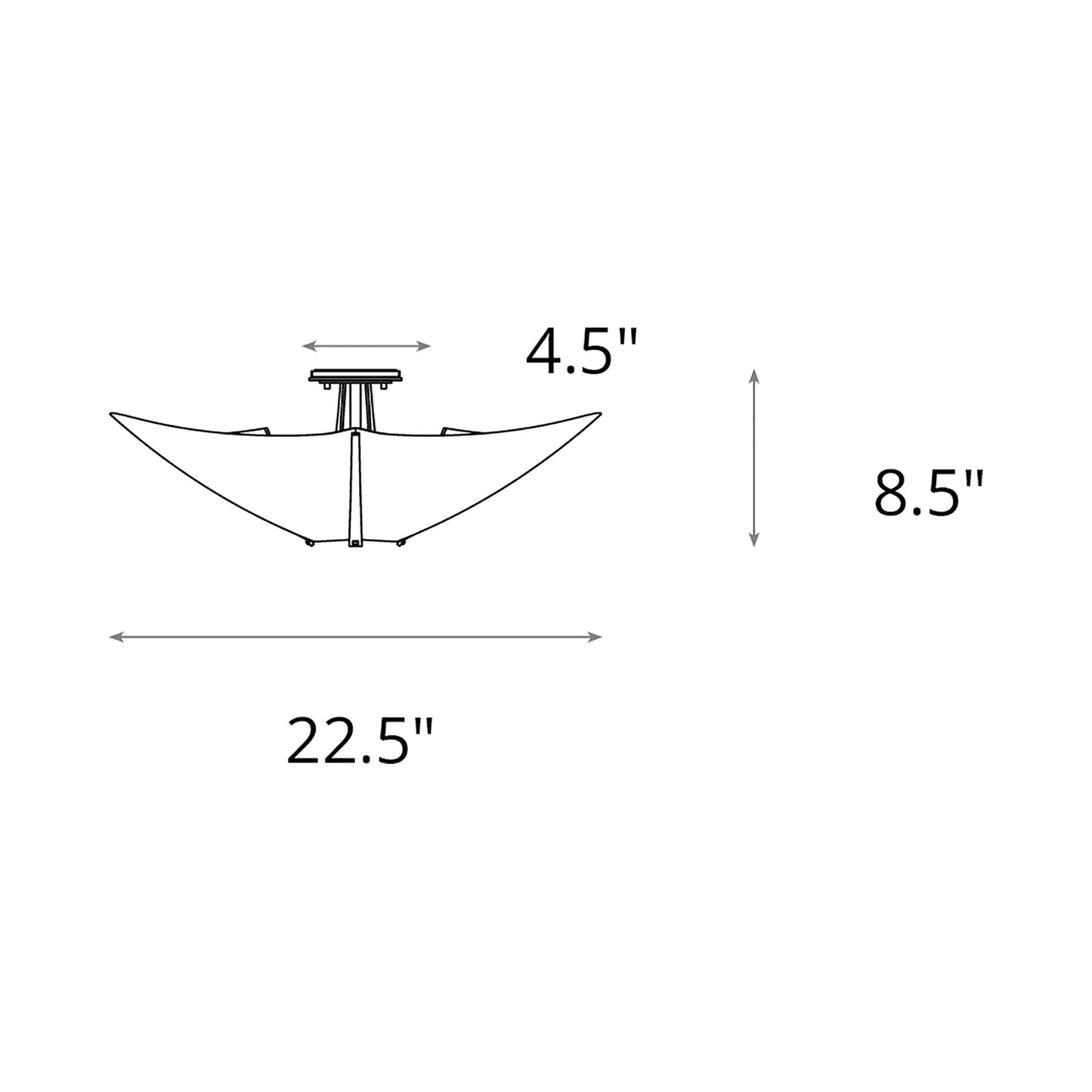 Kirigami Semi Flush Mount Ceiling Light - line drawing.