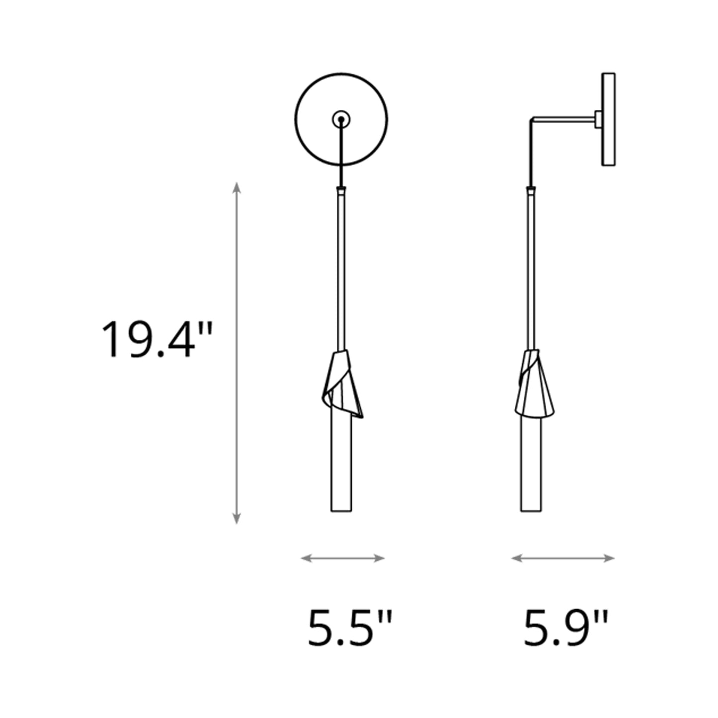 Lilium Cylinder Wall Light - line drawing.