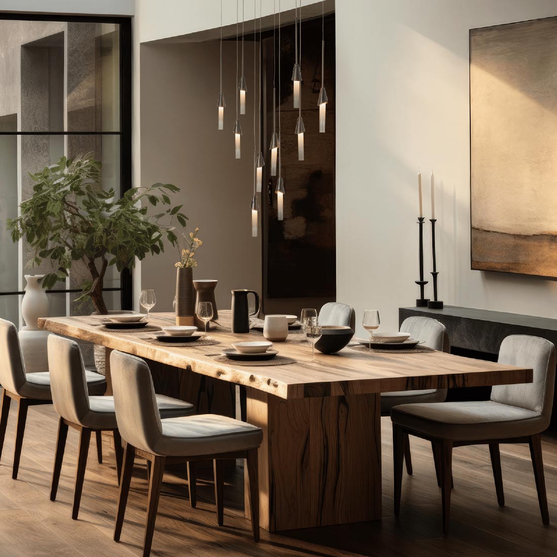 Lilium Linear Pendant Light in dining room.