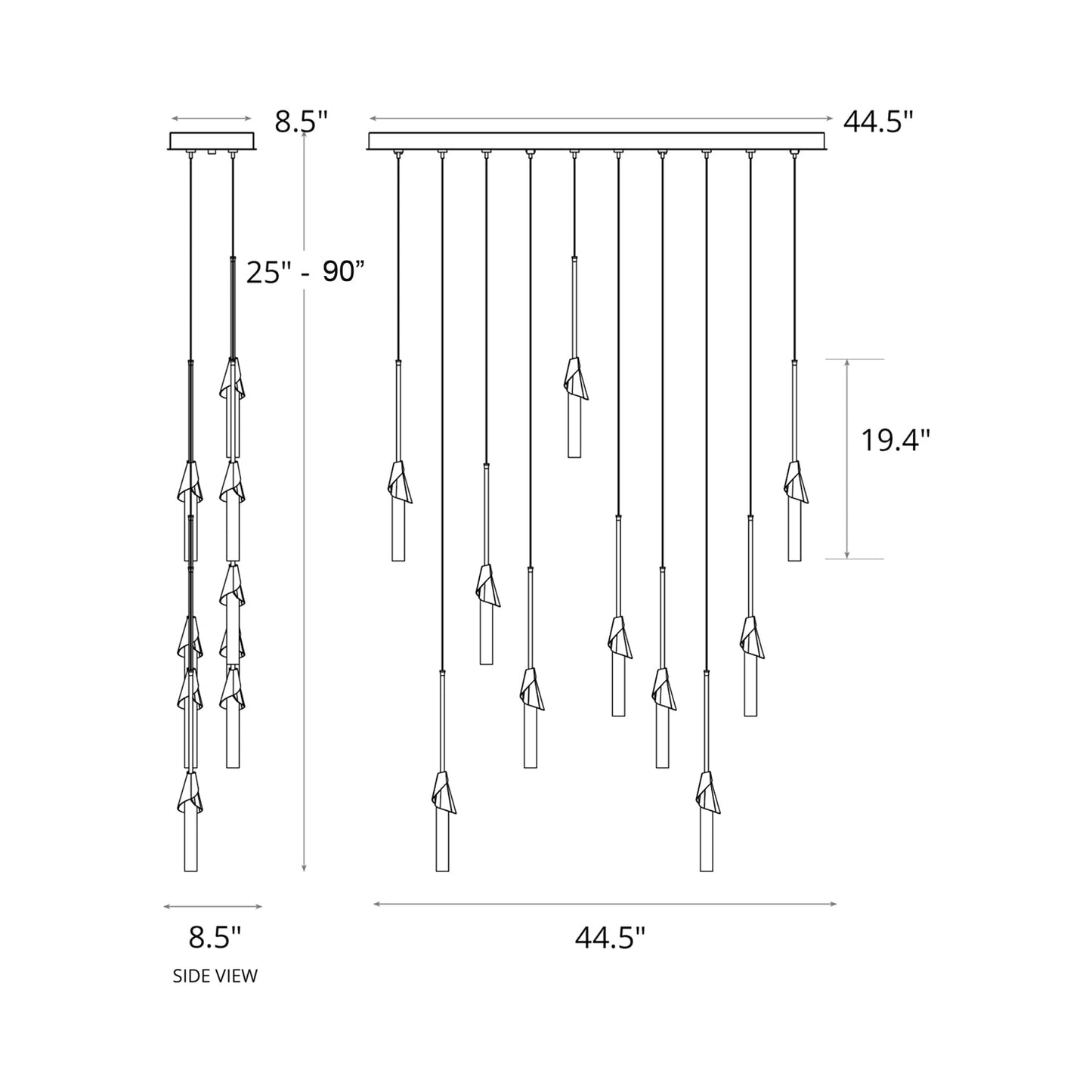 Lilium Linear Pendant Light - line drawing.