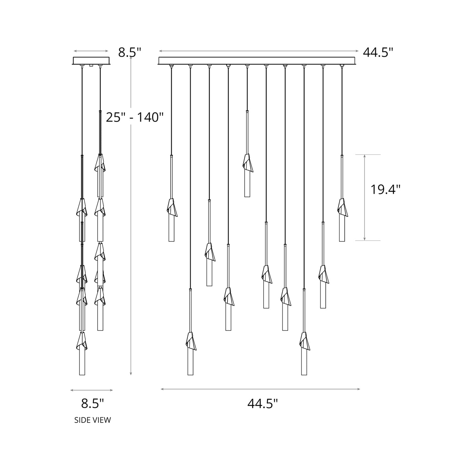 Lilium Linear Pendant Light - line drawing.