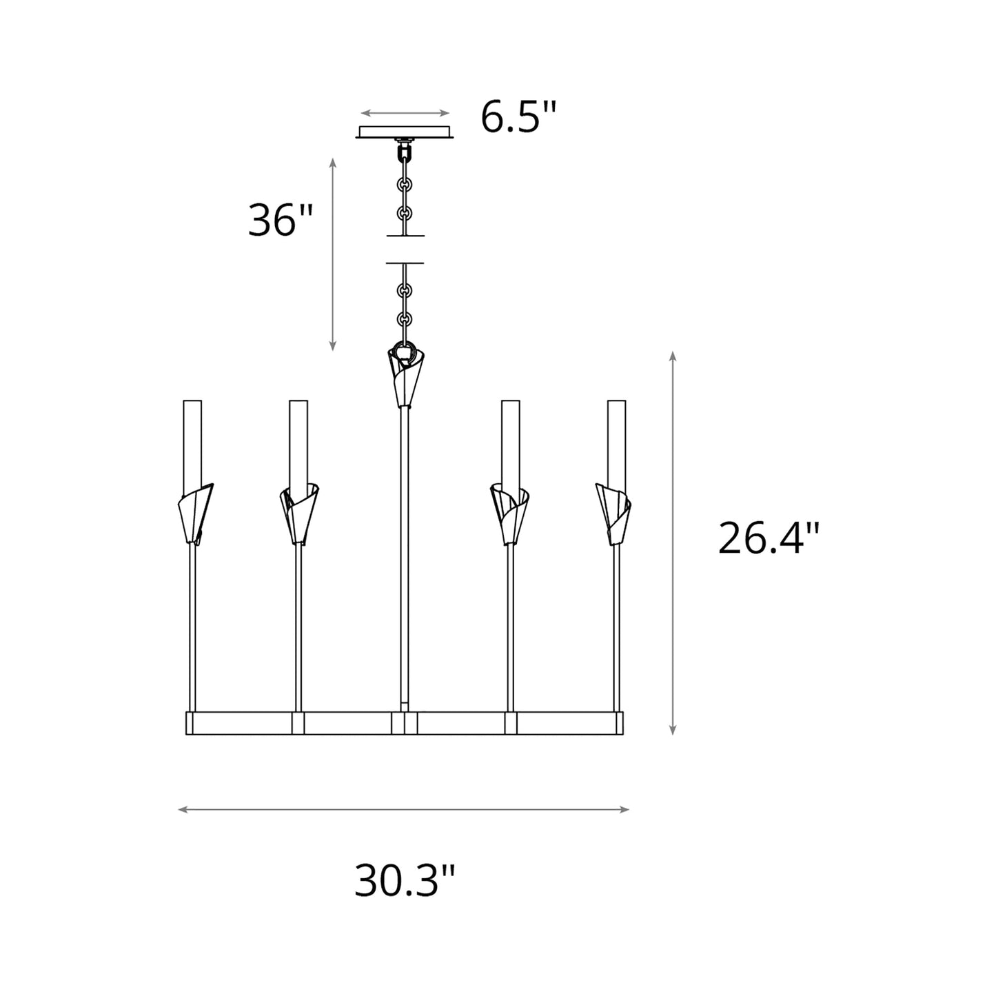 Lilium Multi-Light Chandelier - line drawing.