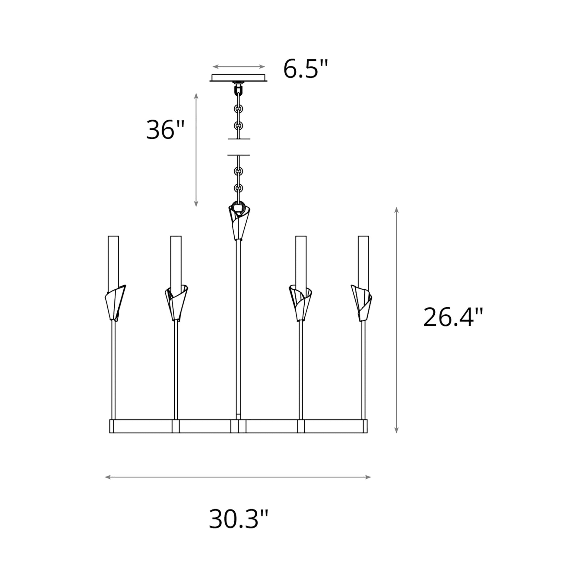 Lilium Multi-Light Chandelier - line drawing.