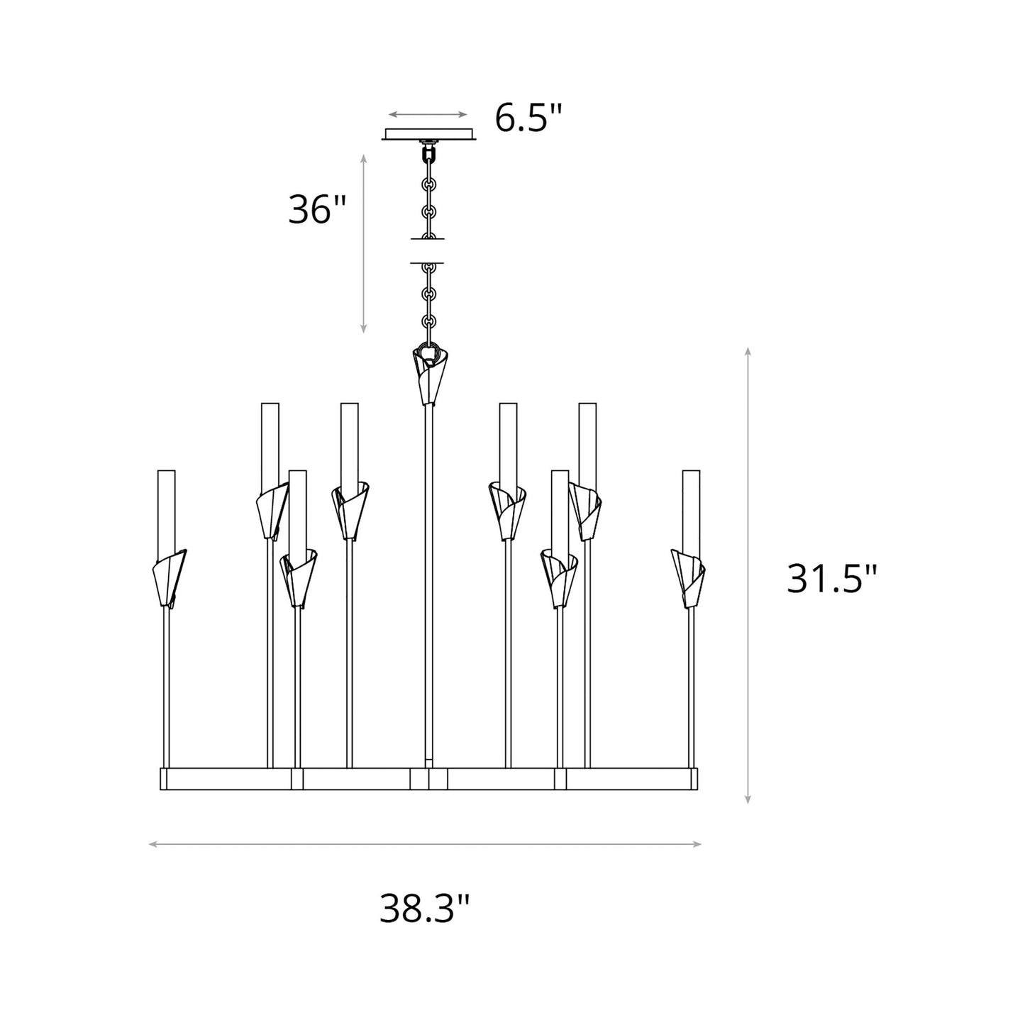 Lilium Multi-Light Chandelier - line drawing.