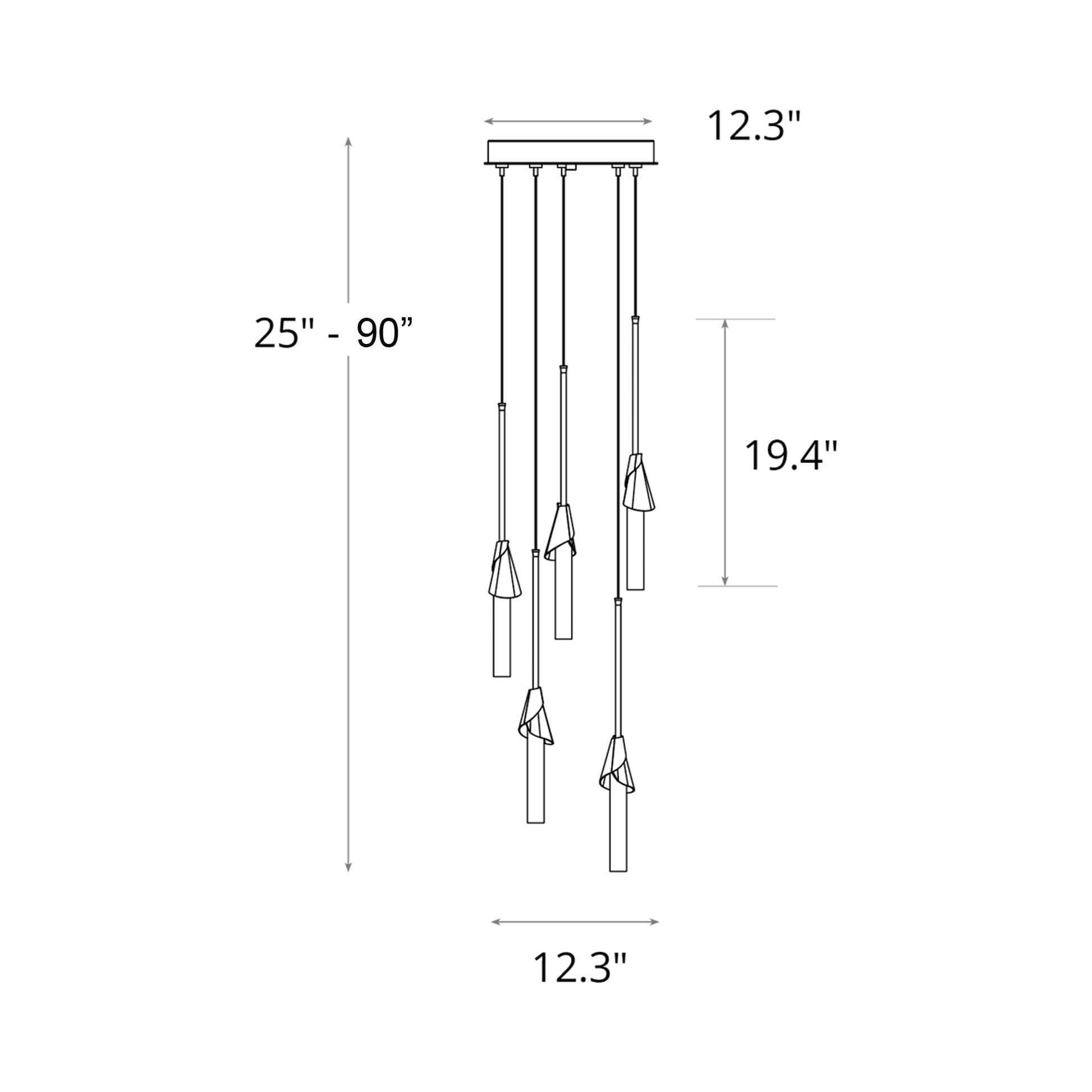 Lilium Round Pendant Light - line drawing.