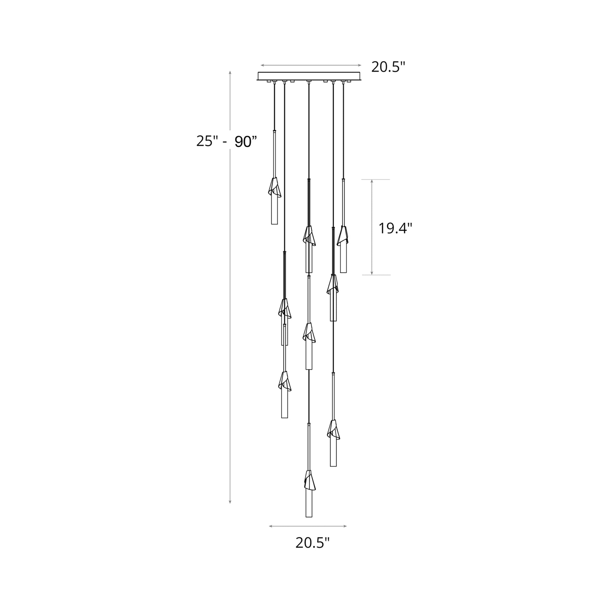 Lilium Round Pendant Light - line drawing.