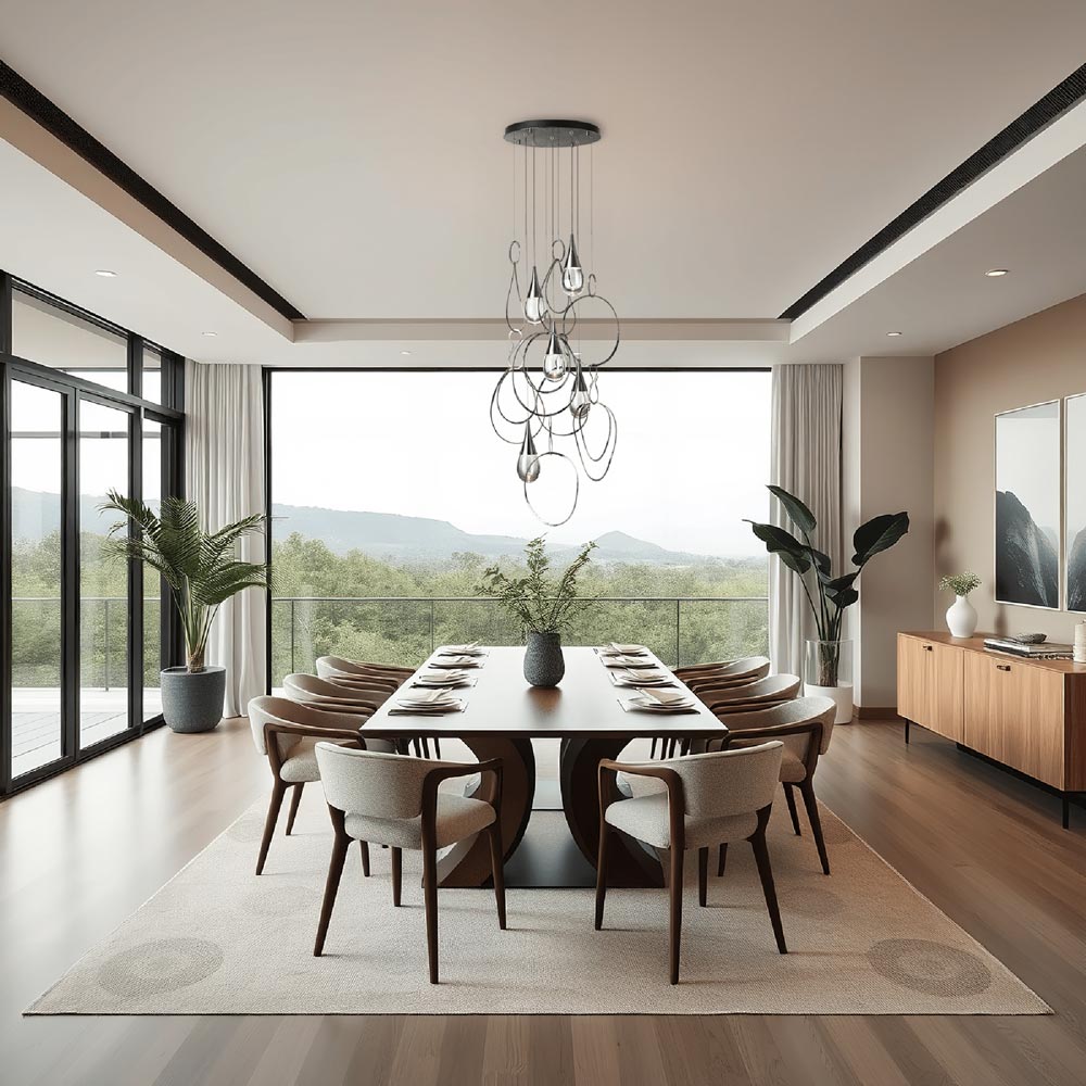 Lyric Round Pendant Light in living room.